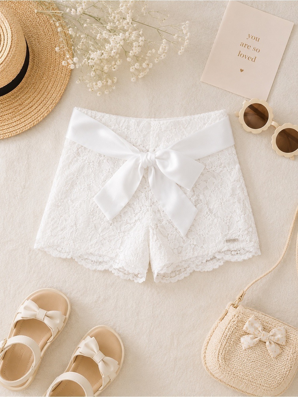 Mayoral White Lace Shorts Bow Trim Size 8